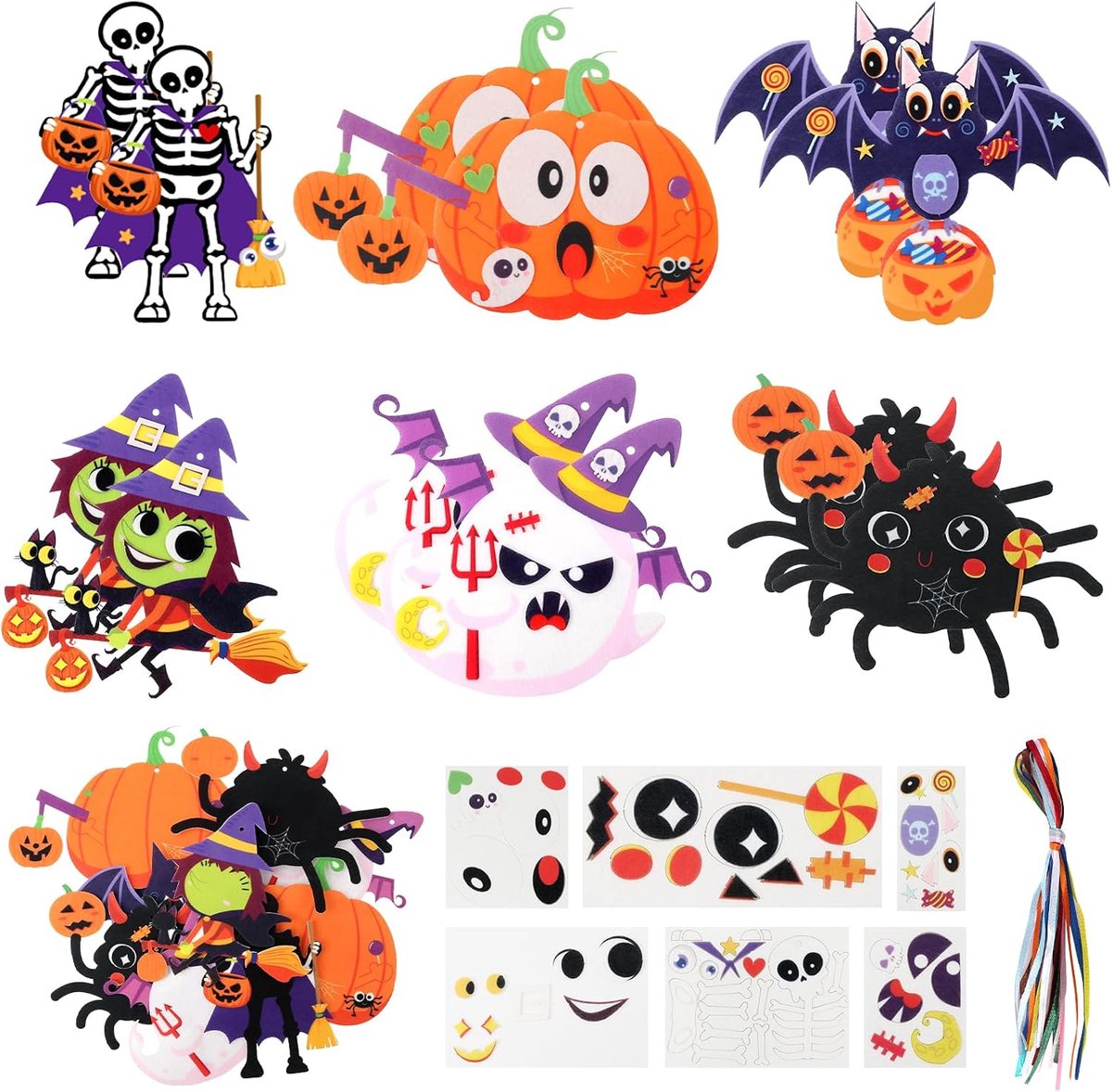 Halloween knutselset voor kinderen, 12 stuks doe-het-zelf pompoen knutselset, Halloween knutselpompoen met zelfklevende stickers om te knutselen, creatief kunsthandwerk voor Halloween-decoratie