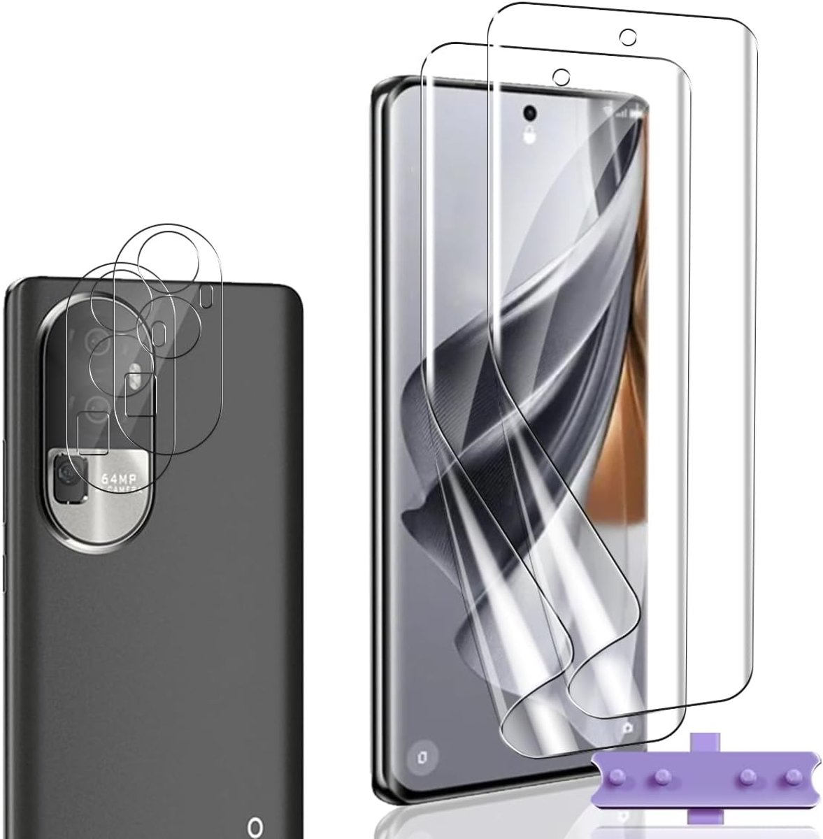 Displaybeschermfolie voor OPPO Reno 10/OPPO Reno 10 Pro [geen gehard glas] en camerafolie [2 + 2 stuks], volledige afdekking, zonder luchtbellen, HD-heldere folie voor OPPO Reno 10/10 Pro