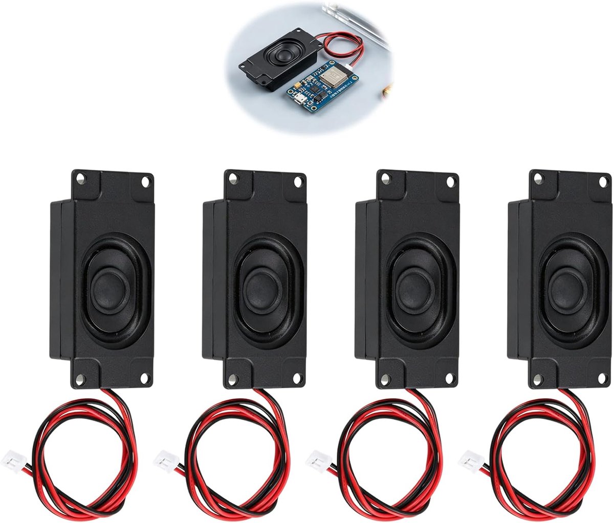 Set van 4 luidsprekers, 3 W, 8 Ohm, met JST PH 2.0 2-polige aansluiting, mini-luidspreker, audio voor Arduino, doe-het-zelfprojecten, robotiek, tv, lcd-monitor, luidsprekermodule, compact, duurzaam