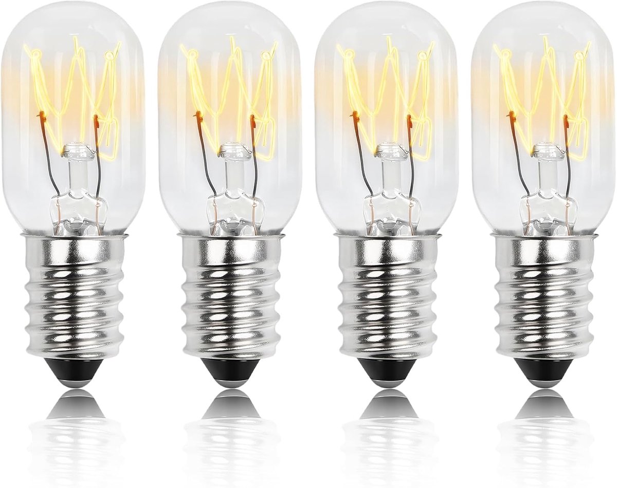4 x koelkastlampen, 15 W, E14, warmwit, 15 W, koelkastlamp, 80 lumen en 2700 K, T20, 4 stuks, koelkastlampen, voor koelkast, naaimachine, zoutlamp, afzuigkap