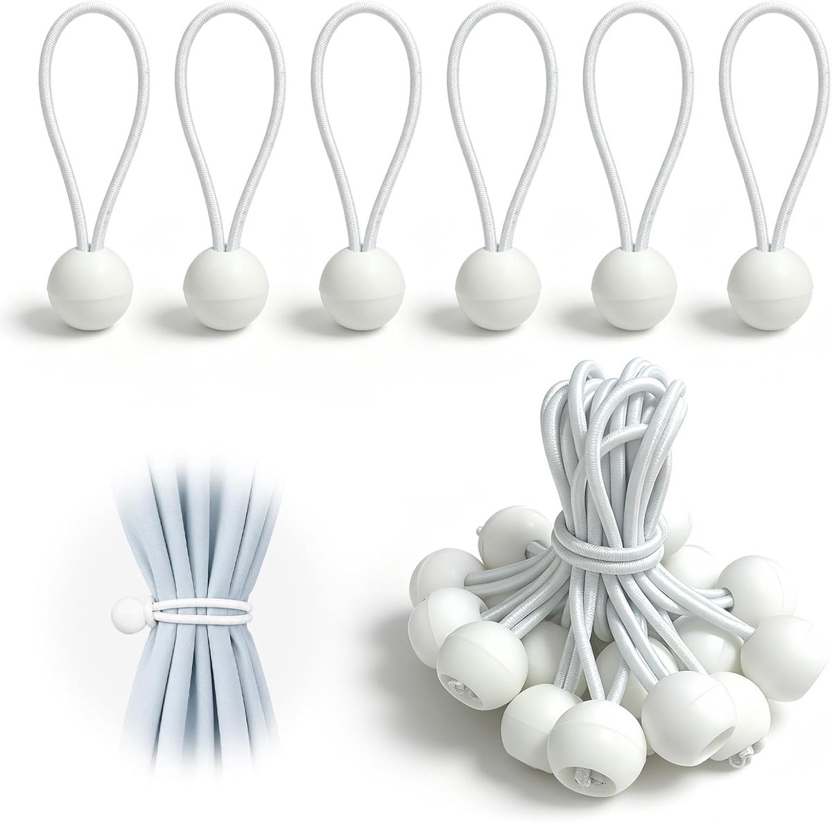Elastische spanner met ballen, 50 stuks, zeilspanner, 12 cm, elastisch touw voor dekzeilen, zeilen, tenten, banners, netten, paviljoens