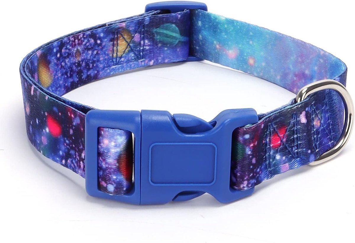 Halsband Hond voor kleine middelgrote grote honden, verstelbare zachte puppyhalsbanden met snelsluiting looptraining (M, Galaxy)