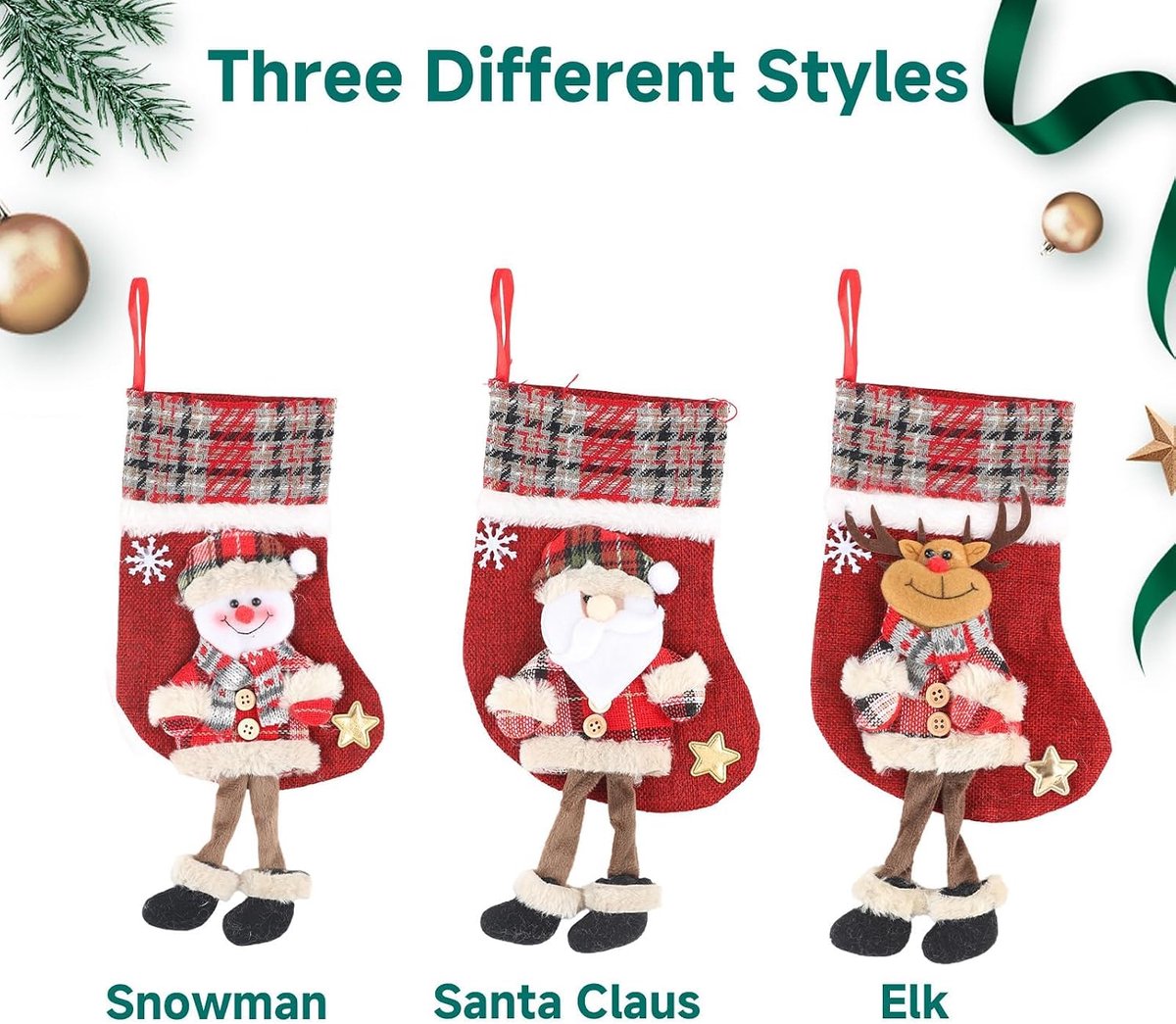 kerstsok set, kerstsok, kerstlaars om te vullen en op te hangen, kerstsok voor open haard, kerstboom, muur, trap, kerstdecoratie (3 stuks)