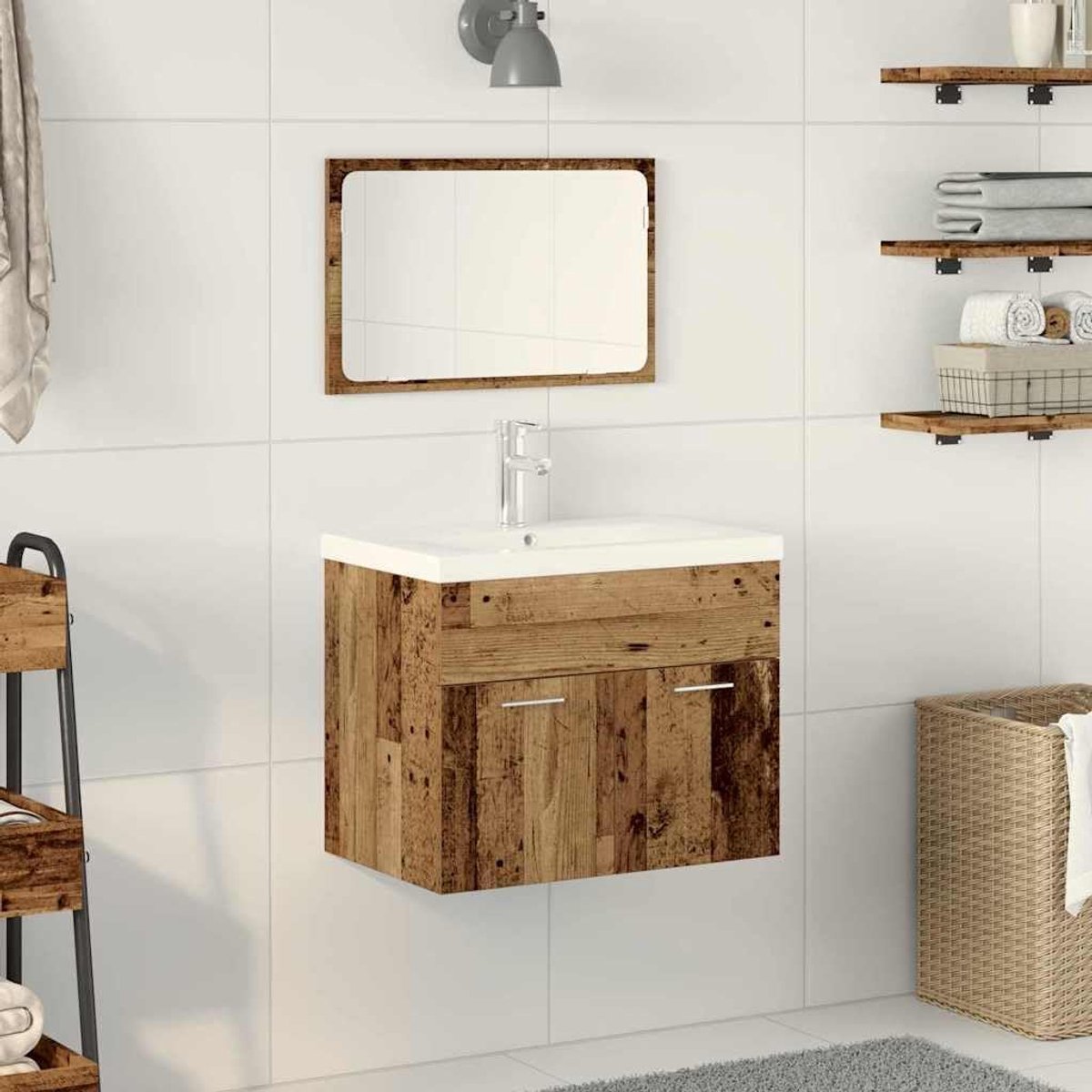 Badkamermeubelset 3-delig bruin houtmateriaal wandmontage