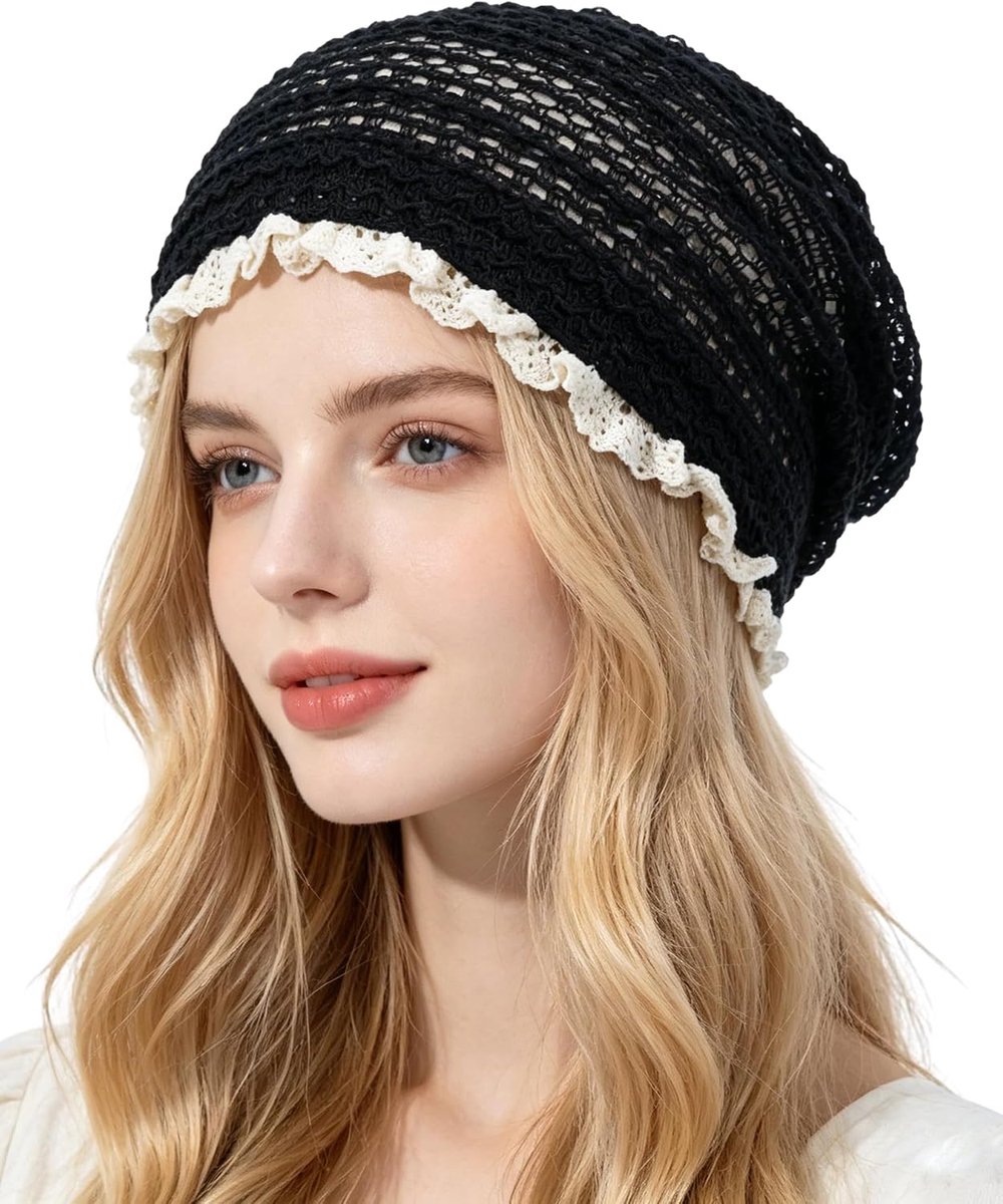 Gehaakte muts voor dames, handgemaakte beanie, licht, ademend, casual, zomerse gebreide muts