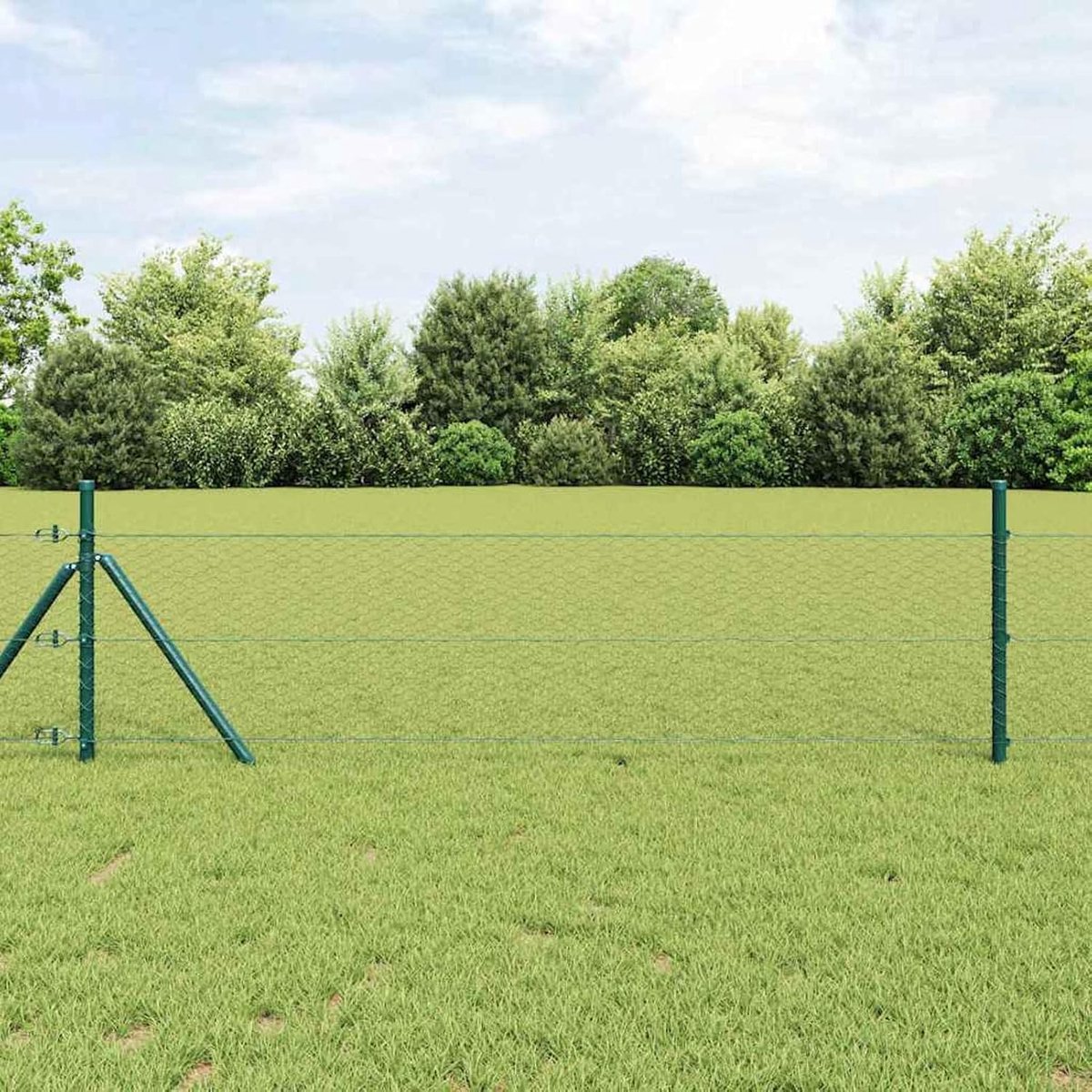 Zeshoekhek grijs 0,8 x 100 m, hekpalen 13 stuks groen Ø 32 mm 120 cm verzinkt staal, hekstangen metalen palen voor draadhekken tuinhek binnenplaats wilgenhek buiten 3352882