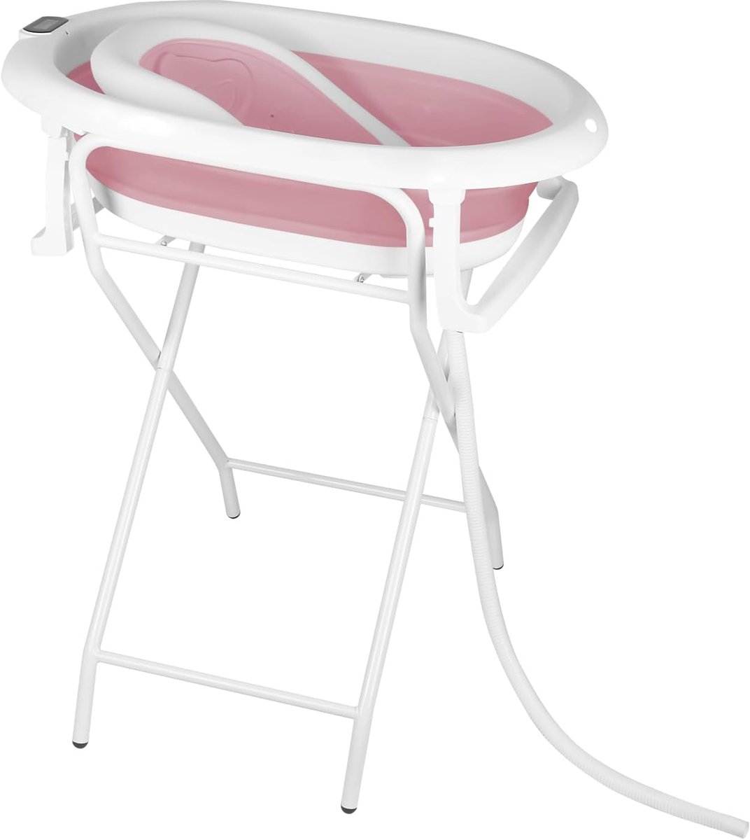 Babybadkuip op voet, groot XXL badkuip met houder/zitting en drainageset, babybad vanaf geboorte tot 3 jaar, babycadeau, stijl 1, 85 x 47 x 85 cm, roze