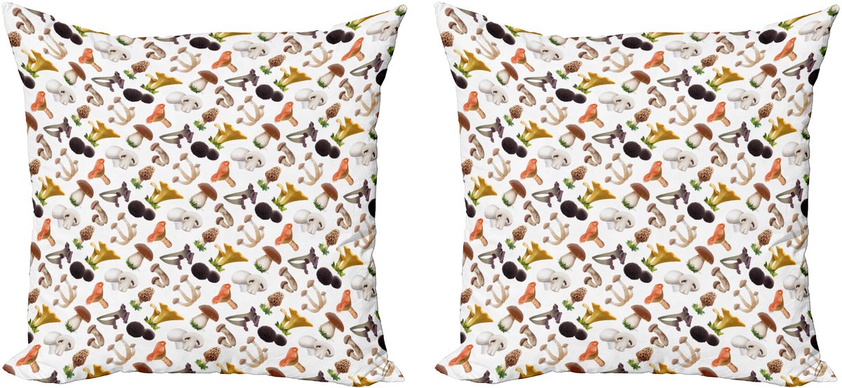 ABAKUHAUS Pilz Sierkussenhoes Set van 2, Realistische Stijl Frische, Modern Accent Dubbelzijdige Digitale Print, 60x60, Meerkleurig