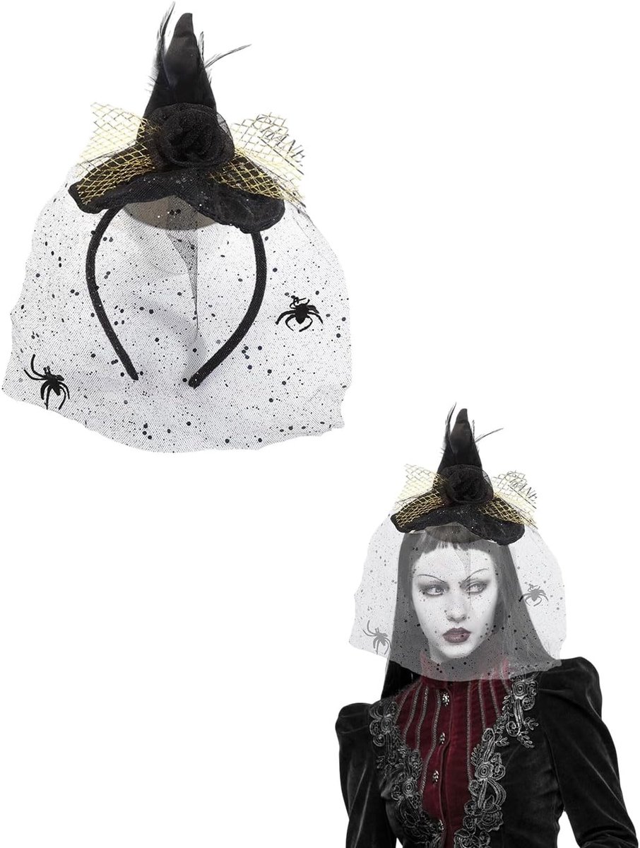 1 x modieuze tovenssluier, heksenhoed, zwart, voor themafeest, gratis themafeest, Halloween