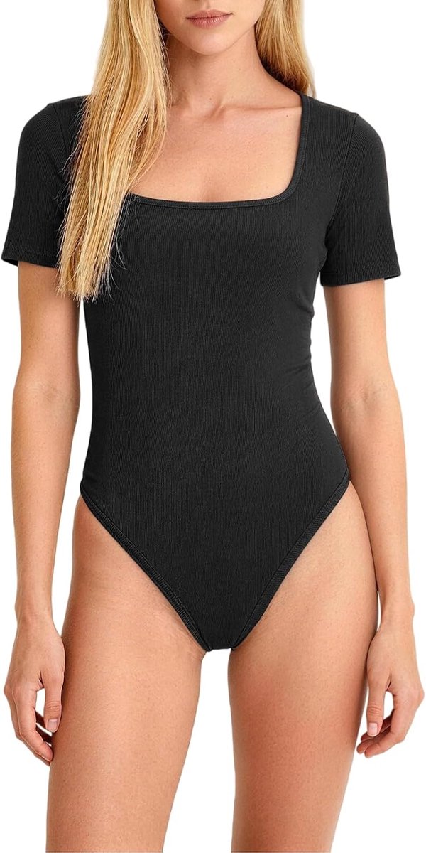 Leroy Shapewear voor Dames Bodysuit met Vierkante Hals en Korte Mouwen in Effen Kleur