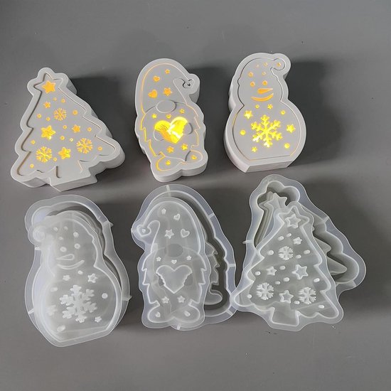 gietvormen voor Kerstmis, 6 stuks, 3D-siliconenvormen, Kerstmis, huis, gietvormen, siliconen boom, kabouter, gips om te gieten, gietvorm, dennenboom, siliconenvorm, huisje voor 3D-handwerk — afbeelding 5