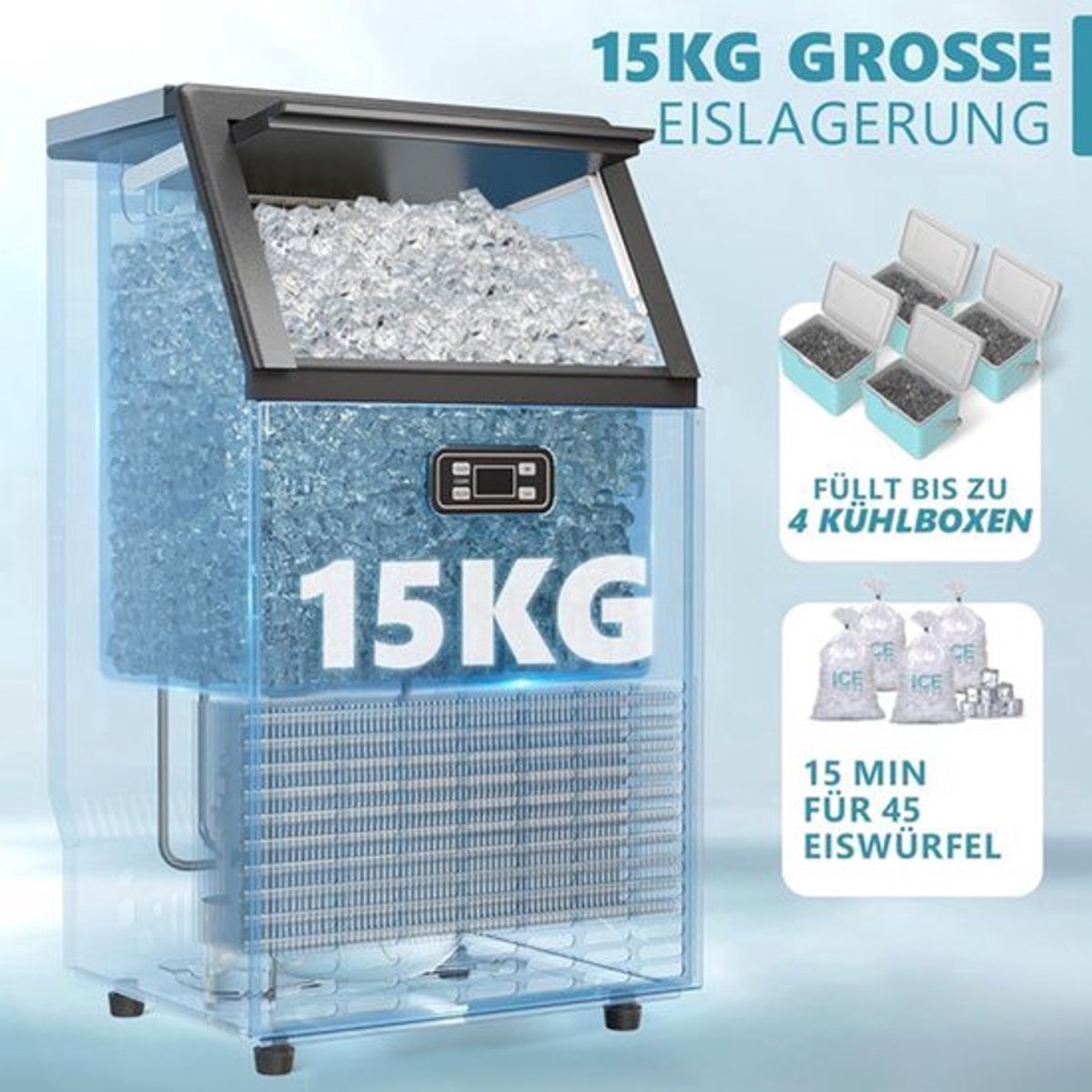 IJsblokjesmachine – IJsbereider – IJscrusher – Commerciële IJsblokjesmaker – Professionele IJsproductiemachine – 45 kg/24 uur Capaciteit – Roestvrijstalen Behuizing Met Timer