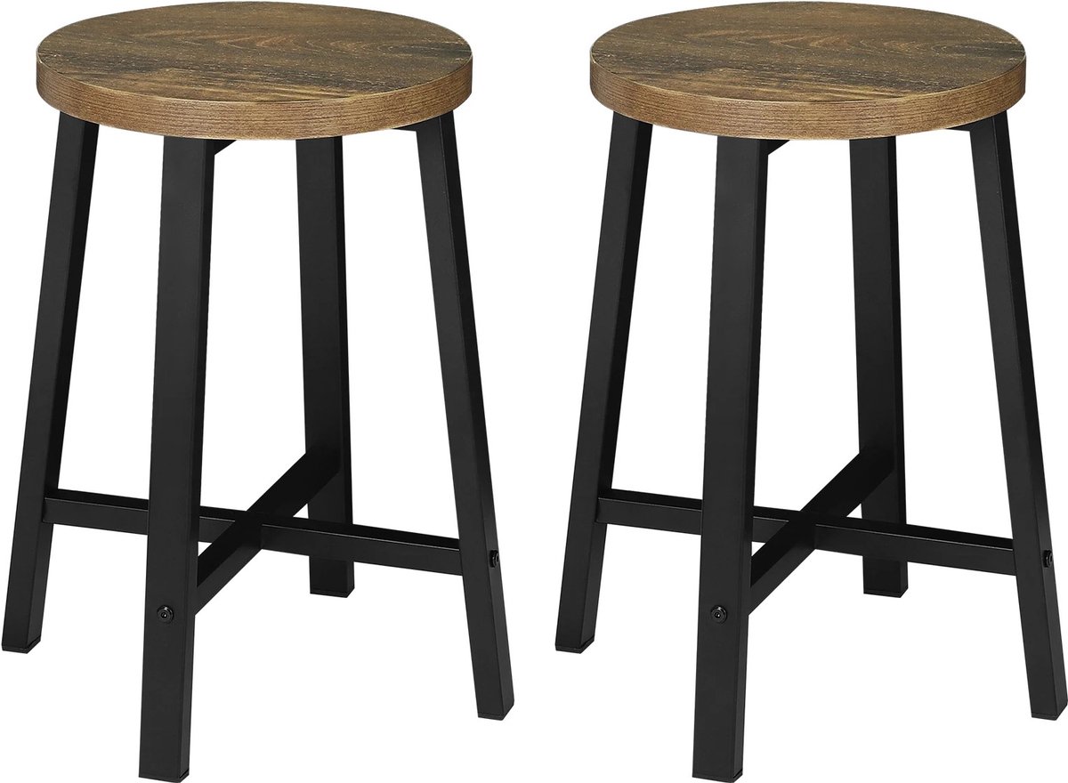 DeltaMerch Krukken - Barkruk - Kruk - Set van 2 - Industrieel - 100 KG Draagvermogen - Antislip - 29.5 x 46cm - Houtlo - Metaal
