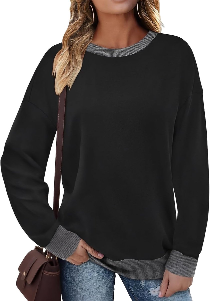 Trui dames sweatshirt lange mouwen ronde hals contrast lange mouwen