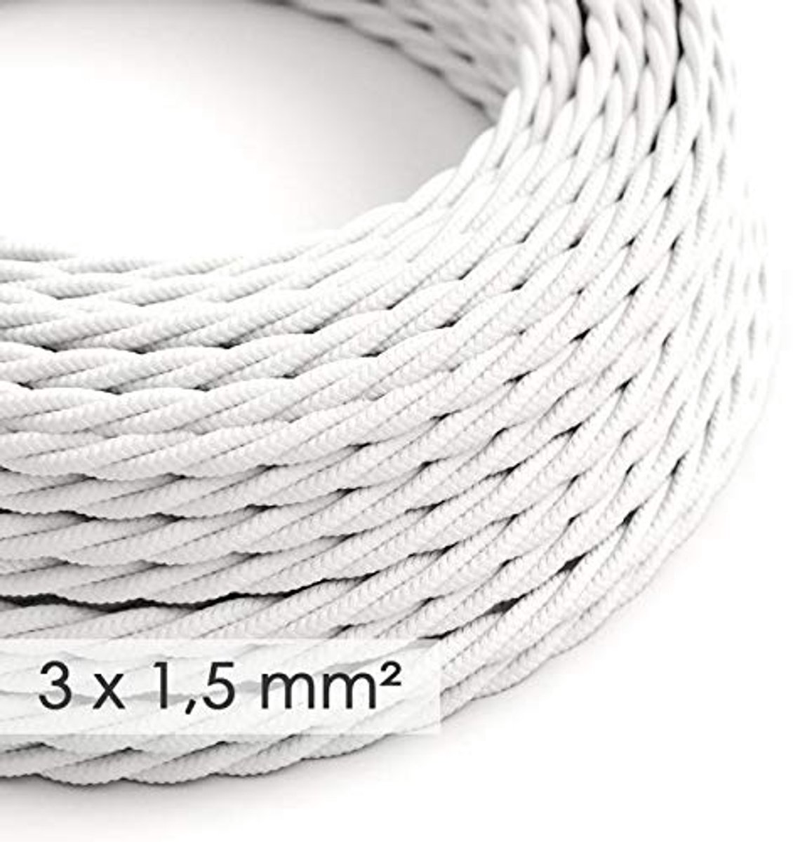 Draad, breed, 3 x 1,50 cm, gedraaid, stof met zijde-effect, wit, TM01-20 m