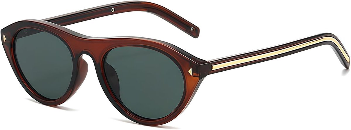 Ovale kattenoogzonnebril voor dames, retro klein frame, UV400-bescherming, trendy bril voor outdoor, reizen, feest