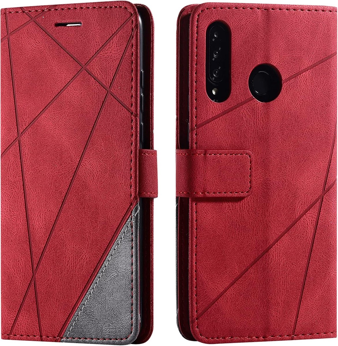 Hoesje voor Huawei P30 Lite/Nova 4E, Lederen Hoes met [standaard] [magnetische sluiting] Premium lederen flipcase Kaartvak Flip Cover voor Huawei P30 Lite/Nova 4E (Rood)