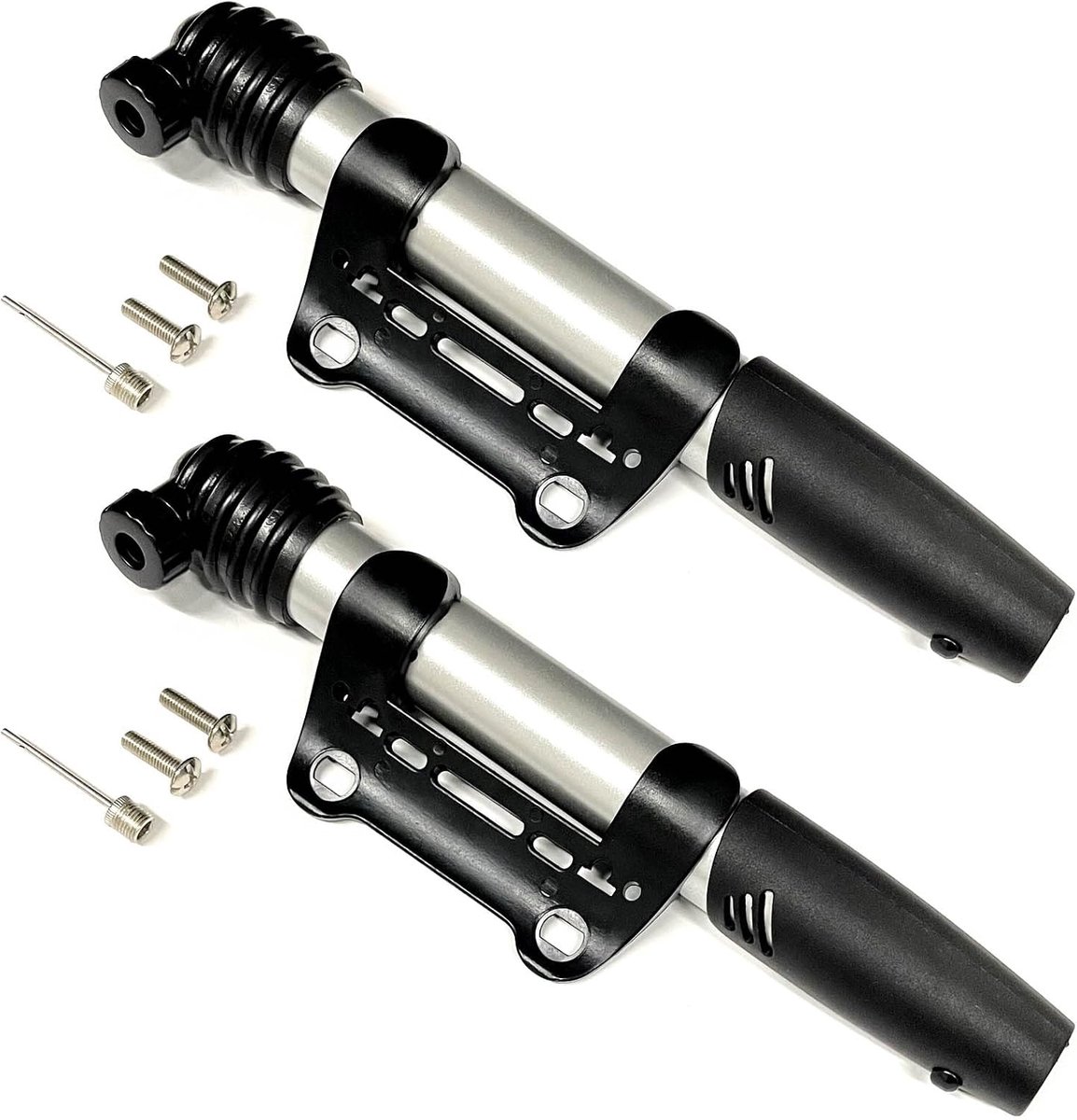 Set van 2 fietsluchtpompen incl. framebevestiging & ventielnaald, handpomp, balpomp, mini-fietspomp, handluchtpomp