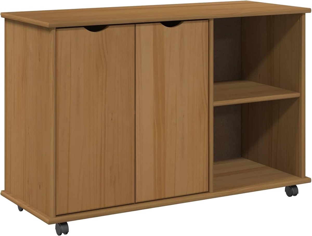 Rolkast honingbruin 100 x 39 x 65,5 cm massief grenen, ladekast als bijzettafel kantoorcontainer mobiele archiefkast voor woonkamer slaapkamer kantoor 42028384