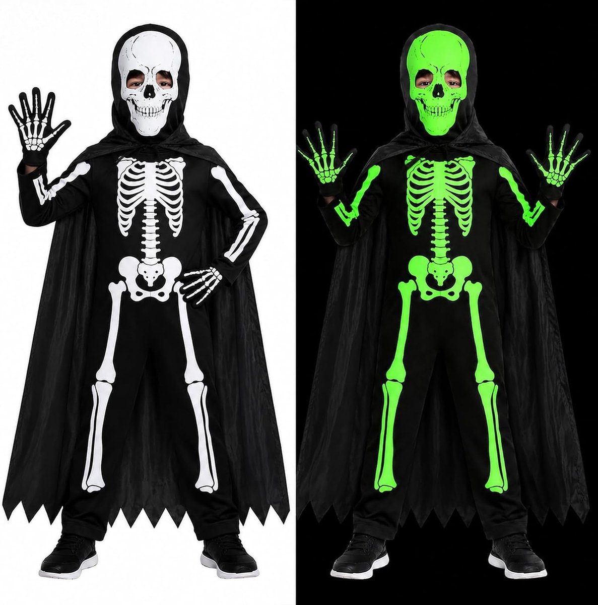Skeletkostuum voor kinderen, oplichtend, skeletpak voor kinderen