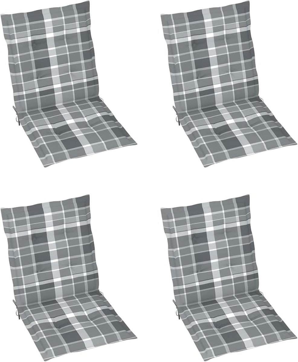 Tuinstoelkussens, tuinstoelkussens, zitkussens, hoge rugleuning, stoffering, grijs, ruitpatroon, 100 x 50 x 4 cm, 4 stuks