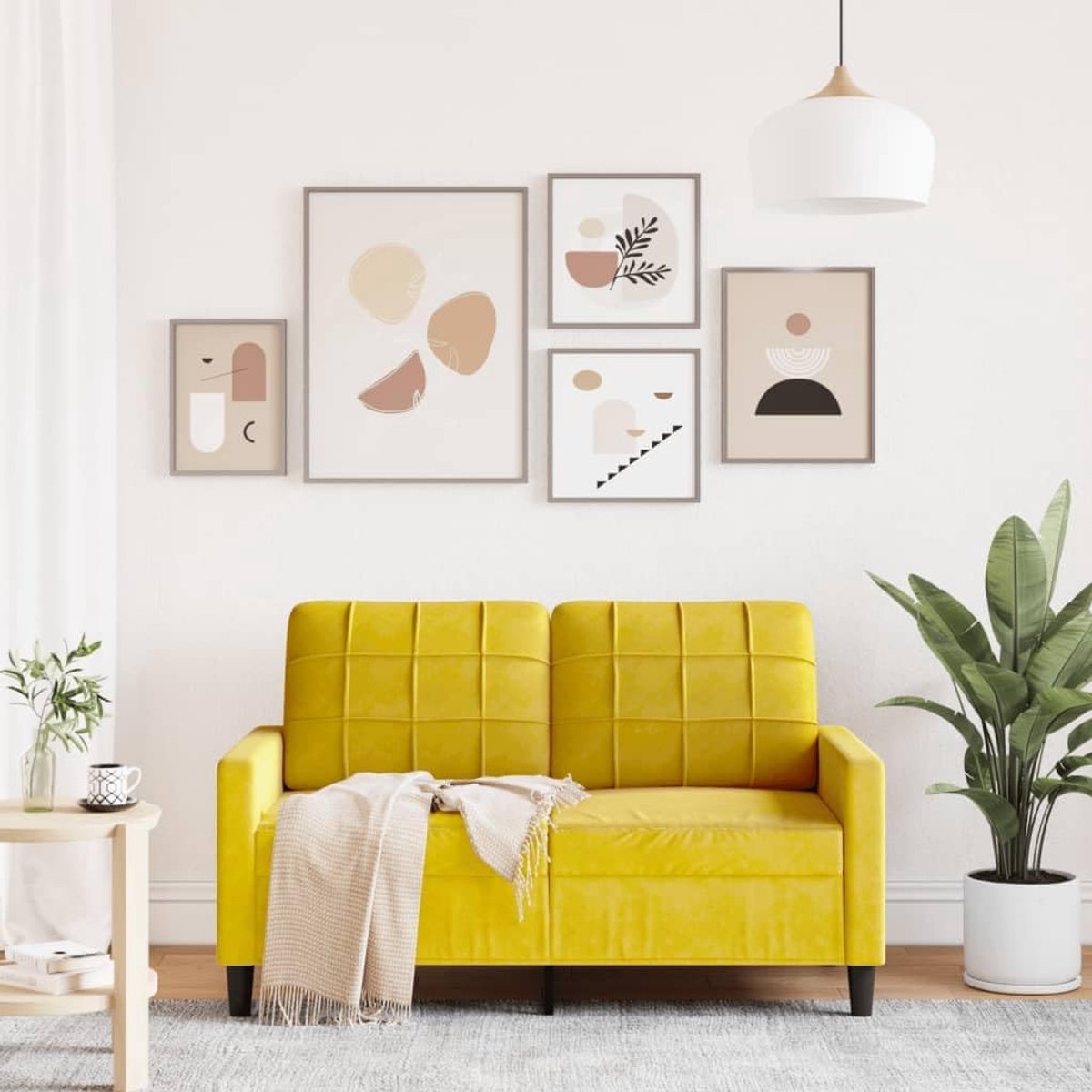 Soiggiorno 2-zitsbank, modern, van fluweel, geel, 137 x 77 x 80 cm, moderne fluwelen bank voor 2 zitplaatsen