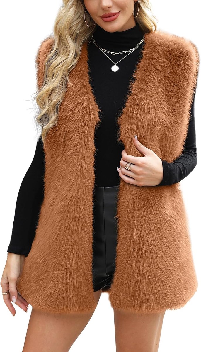 Mouwloos vest van imitatiebont voor dames, V-hals, S-3XL