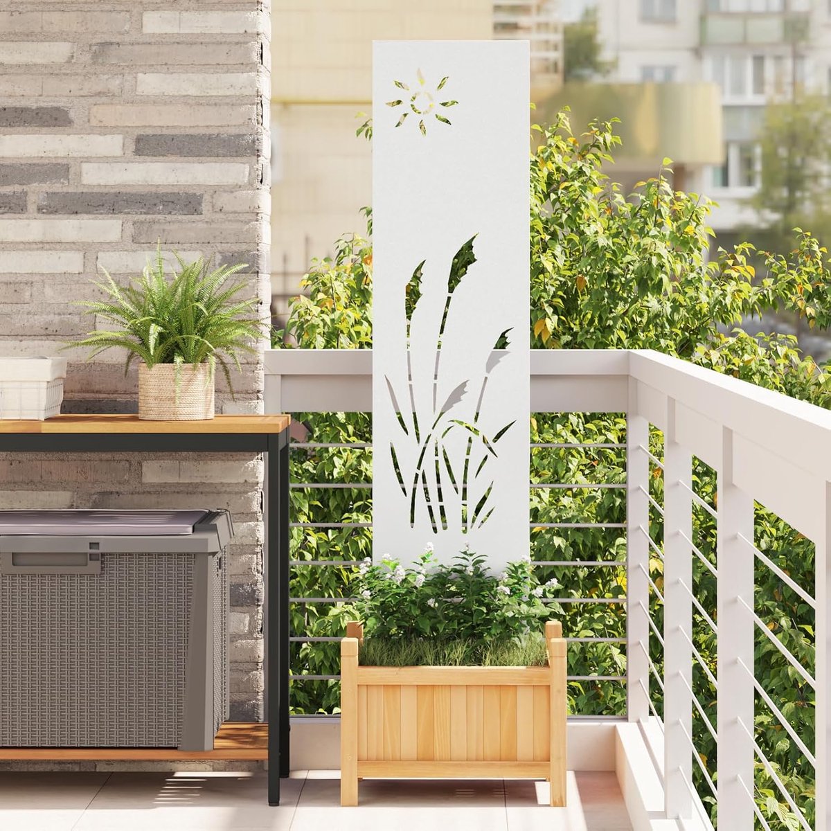 Decoratieve tuinpaneel, 32 x 140 cm, koudgewalst staal, inkijkbescherming, weerbestendige metalen panelen voor tuin, terras, zwembadrand 876204, wit