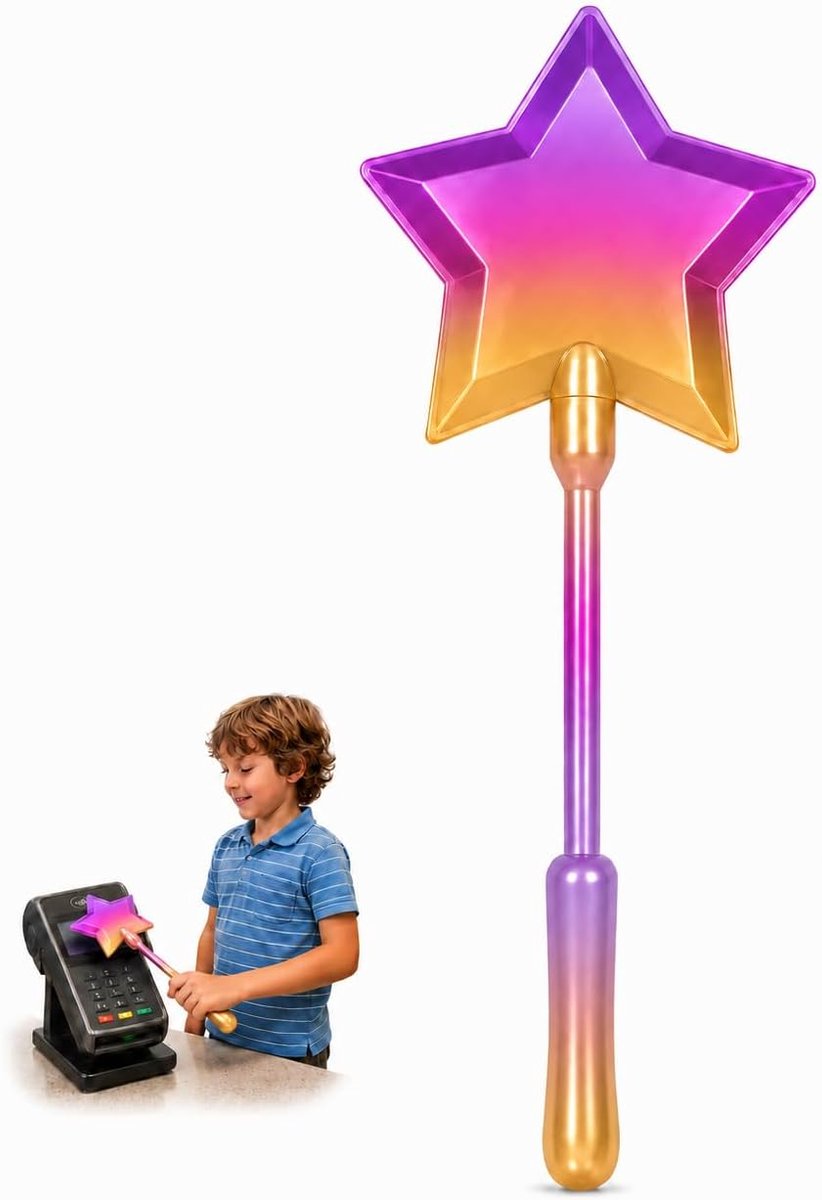 Kredietkaart-toverstaf 3D-bedrukt, Tap to Pay kaarthouder voor creditcard, EC NFC-kaart, Magic Fairy Wandkaarthouder, contactloos betalen, cadeau (regenboogpaars-goud)
