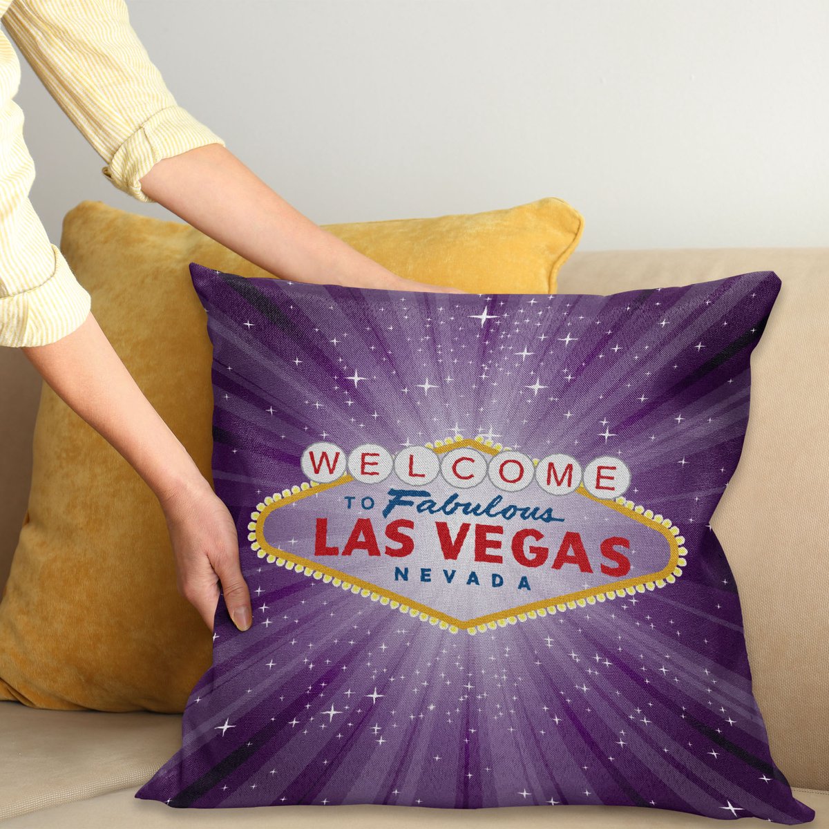 ABAKUHAUS Las Vegas Kussenhoes, Melden Starburst Strepen, Van Kleurechte Wasbare Stof, Dubbelzijdige Print met Stevige Ritssluiting, 60 x 60 cm, Meerkleurig