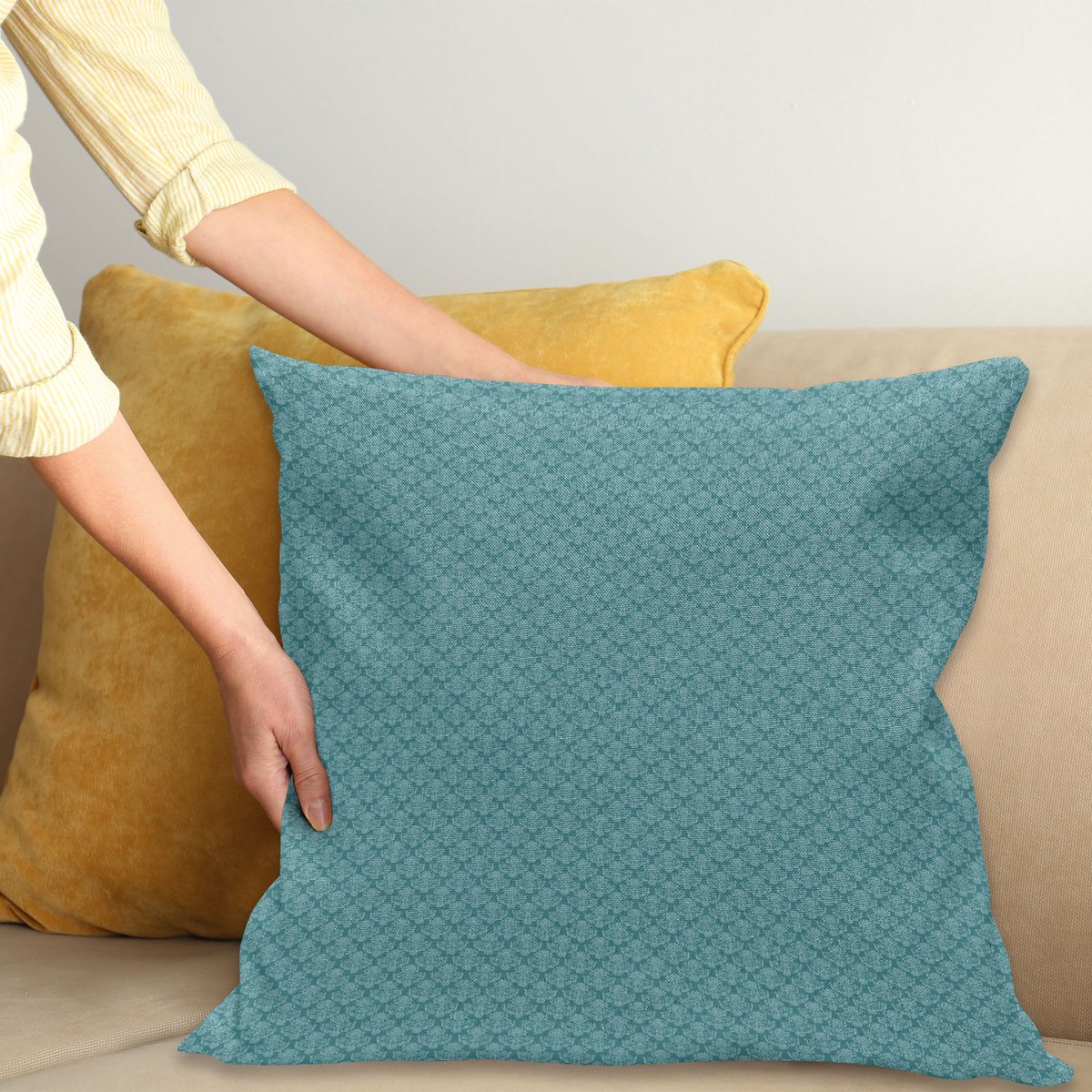 ABAKUHAUS Vintage Kussenhoes, Nostalgische Damast inspiriert, Wasbare Kussenhoes met Ritssluiting, Kleurechte Heldere Kleuren en Dubbelzijdige Print, 45 x 45 cm, Kadett Blauw Kadett Blauw