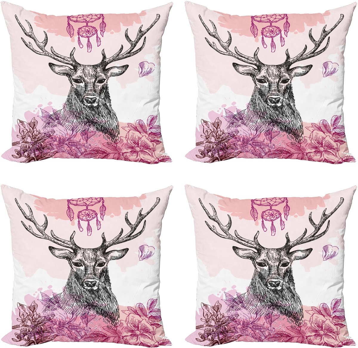 ABAKUHAUS Tribal Sierkussen Kussenhoes 4er Set, Bloemen-Bladeren Hand gezeichnet, Modern Accent Dubbelzijdige Digitale Print, 50 x 50 cm, Zwart