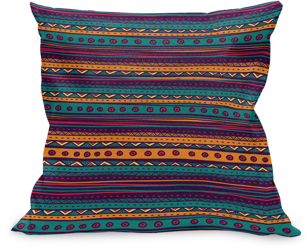 ABAKUHAUS Gestreift Kussenhoes, Retro Aztec Kunst, Kussenhoes met Ritssluiting en Dubbelzijdige Print, 50 x 50 cm, Teal Plum en Oranje