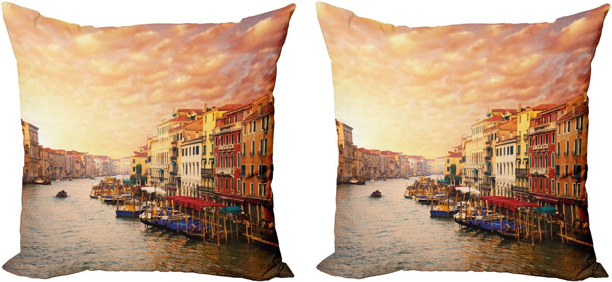ABAKUHAUS Venedig Sierkussenhoes Set van 2, Italienisch Venezia Bild, Modern Accent Dubbelzijdige Digitale Print, 40x40, Meerkleurig