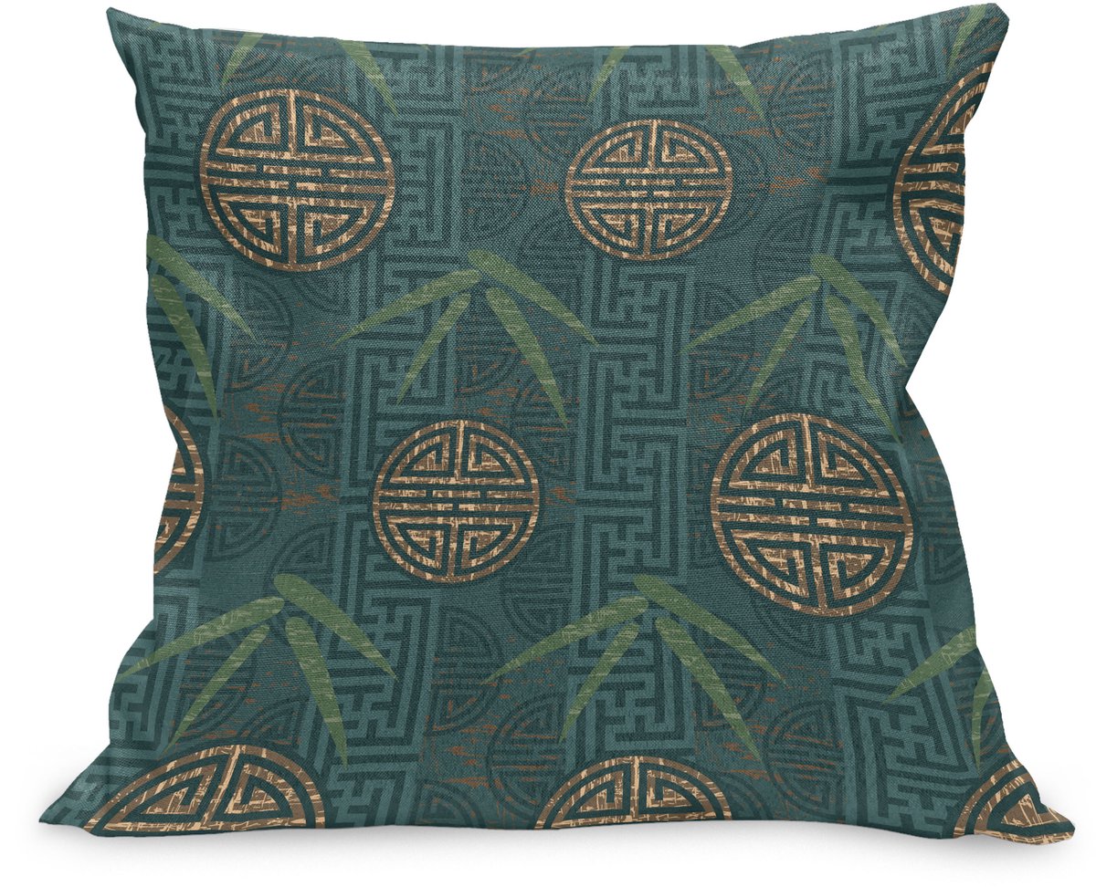ABAKUHAUS Bamboe Kussenhoes, Motief, Kussenhoes met Ritssluiting en Dubbelzijdige Print, 40 x 40 cm, Teal Ivoor Lichtbruin