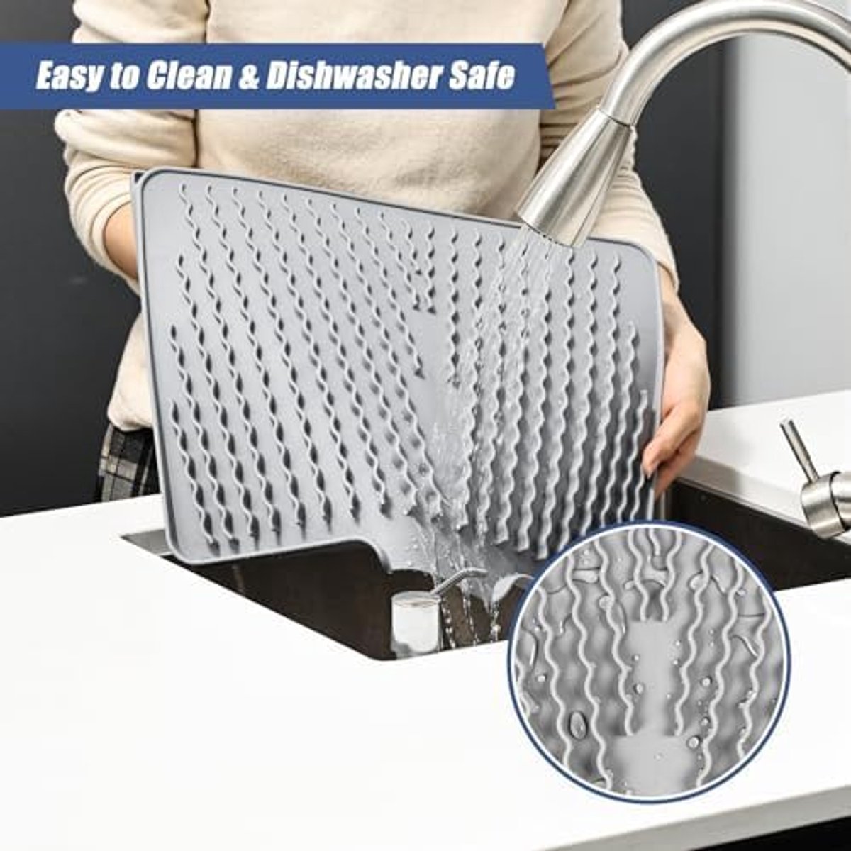 Afdruipmat van siliconen voor servies en gootsteen, lichtgrijs, 60 x 40 x