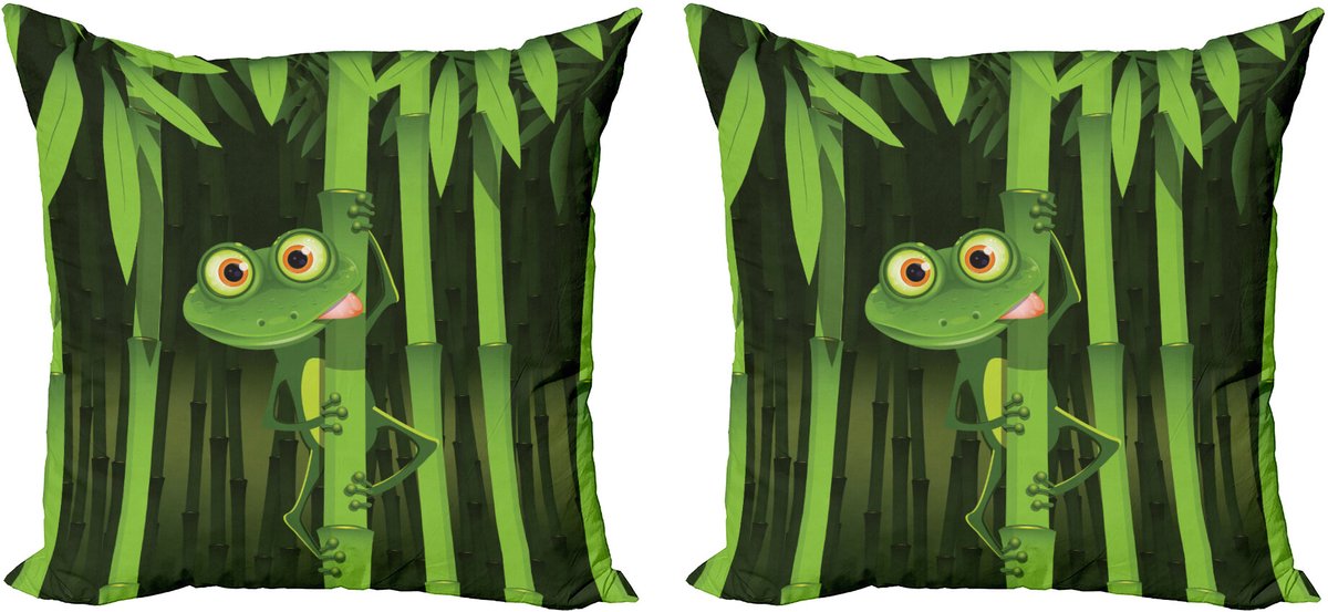 ABAKUHAUS Bamboe Sierkussenhoes Set van 2, Jungle Bomen Spaß-Frosch, Modern Accent Dubbelzijdige Digitale Print, 60x60, Groen