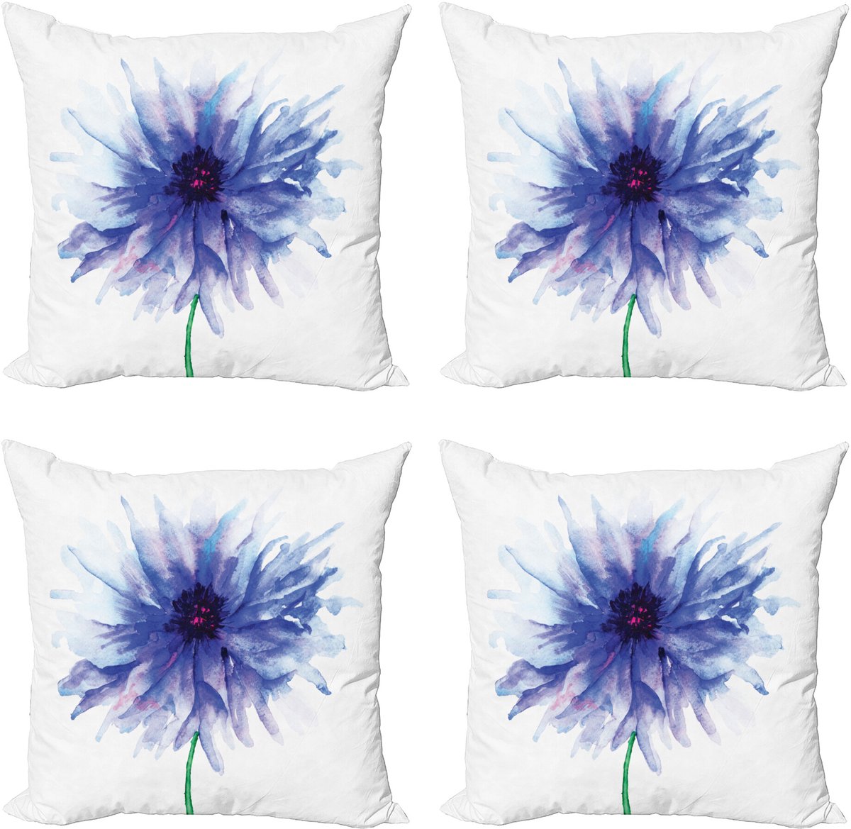 ABAKUHAUS Natuur Sierkussen Kussenhoes 4er Set, Aarde Cornflower, Modern Accent Dubbelzijdige Digitale Print, 60 x 60 cm, Marineblauw Wit