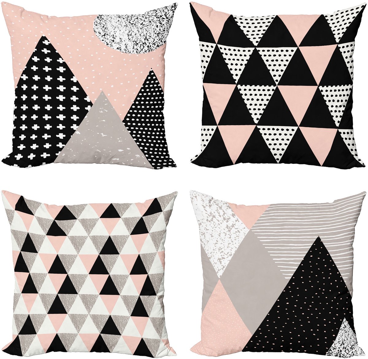 ABAKUHAUS Gedämpfte Töne Sierkussen Kussenhoes 4 er Set, Pastel Geometrisch Ontwerp, Modern Accent Dubbelzijdige Digitale Print, 40 x 40 cm, Licht Lichtbruin Blush en Donkergrijs