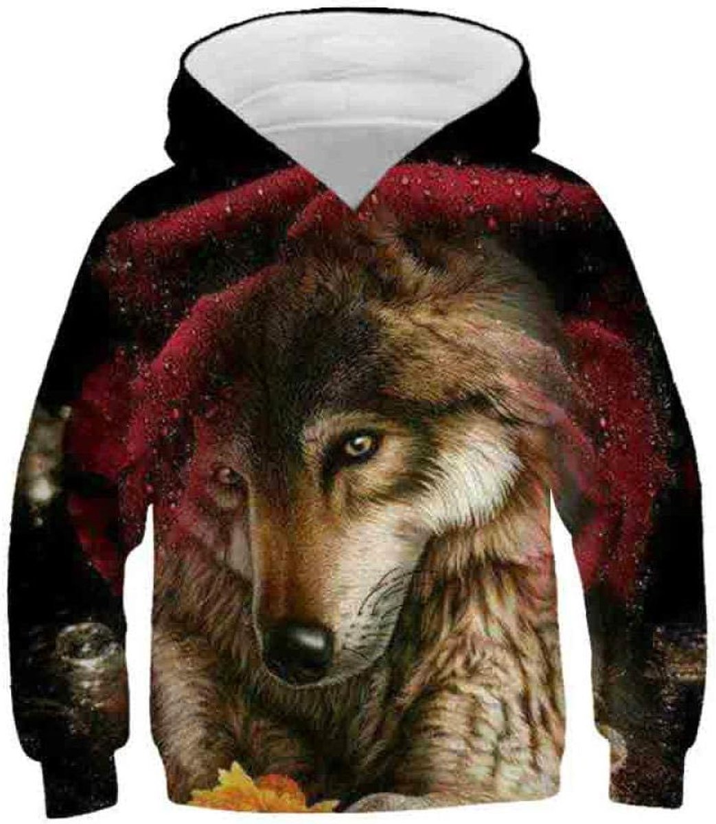 Hoodie 3D Print,3D-Geprinte Wolf Kindermuts Sweatshirt, Jongen En Meisje Animal Fashion Lange Mouw Trui, Gepersonaliseerde Hoodie