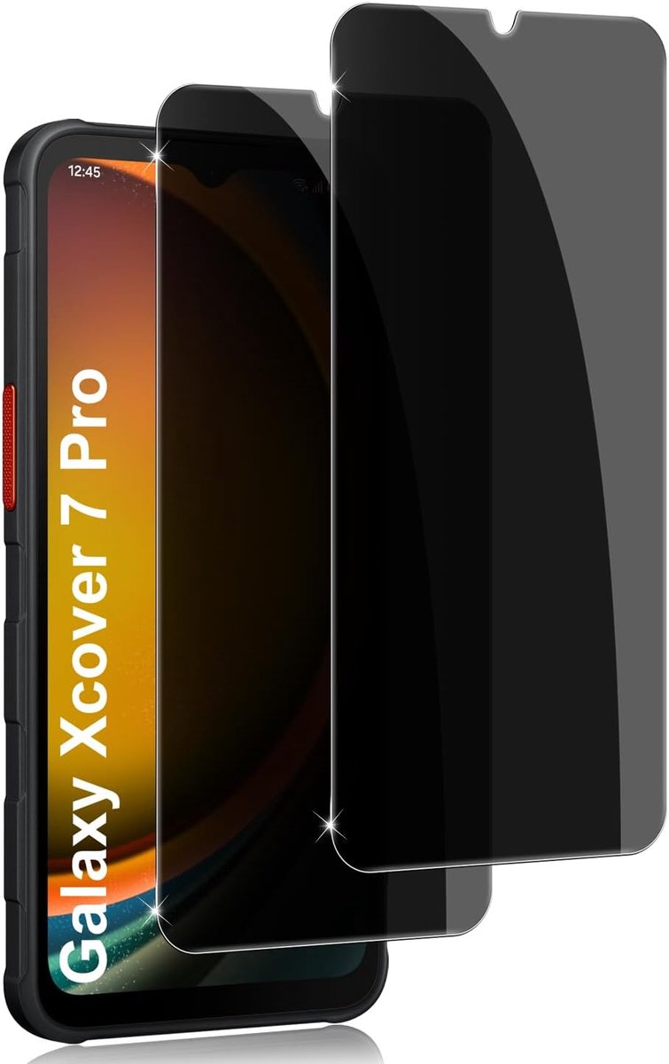 Beschermfolie voor Samsung Galaxy XCOVER 7 PRO 5G, privacyfolie, pantserglas, 2 stuks, anti-spy privacy, privacyfolie, bescherming, displaybeschermfolie, zwarte rand, privacy, veiligheidsglas