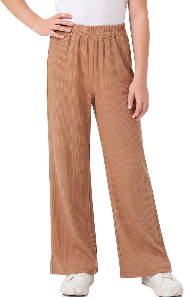 Bruin Geribbeld Wijde Pijpen Pull On Casual Strandbroek