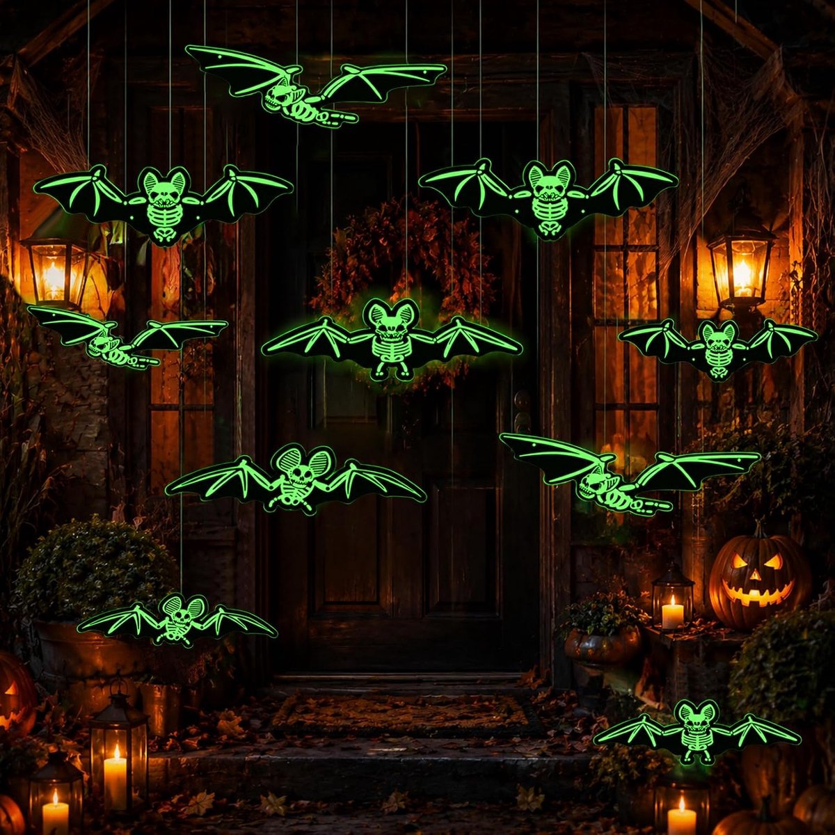 24 lichtgevende vleermuizen om op te hangen, Halloween-decoratie