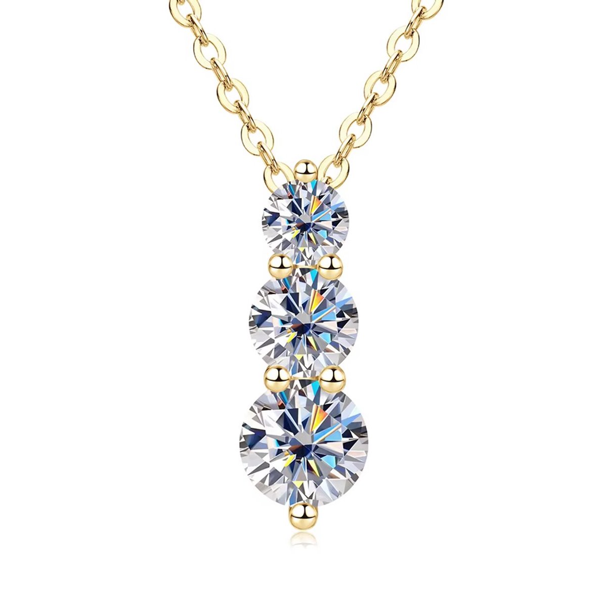 Selevie Ketting goud met hanger drie Round Brilliant Cut moissanite stenen 1.8ct - Golden necklace three Moissanite stones -