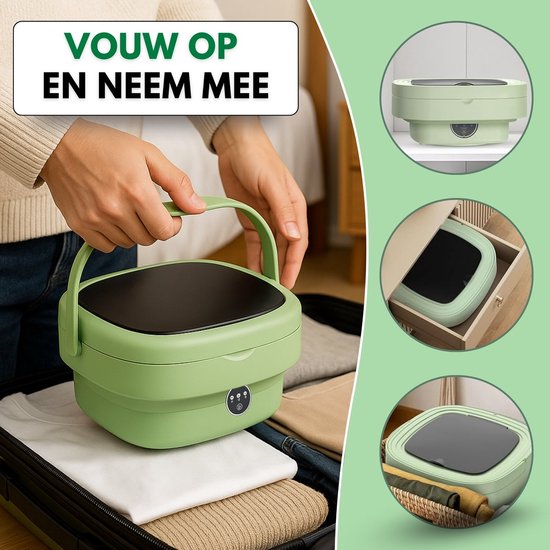 Boncy® Premium Mini Wasmachine met centrifuge - 11L Groen - Compacte Opvouwbare Miniwasmachine - Kleine Wasmachine Opvouwbaar - Ideaal voor Camping Apartement Kamer of Reizen - 4 kg + van Boncy — afbeelding 5