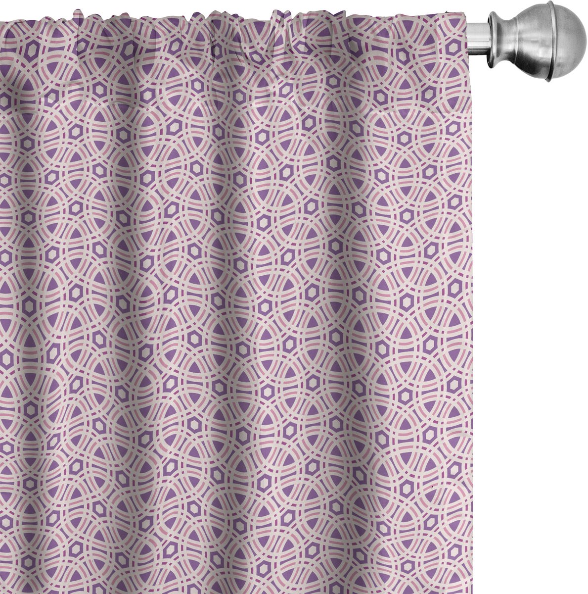 ABAKUHAUS Geometrisch Raamgordijnen, Cirkels en Hexagone Kunst, Lichtgewicht decoratieve 2-delige set met roedezak, 2 stuks 75 cm B x 245 cm L, Violet Licht Roze