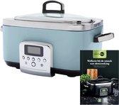 GreenPan Elite Slowcooker 6L - PFAS-vrije antikleeflaag - Leddisplay met kookprogramma's - Koudgreep- Vermogen: 1350 Watt - RVS Deksel - Met Receptenboek - Blauw