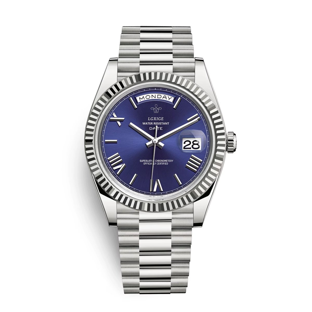 Selevie Horloge Just - Zilverkleurige schakelband met donkerblauwe wijzerplaat - Luxe horloge - Unisex - met horloge box
