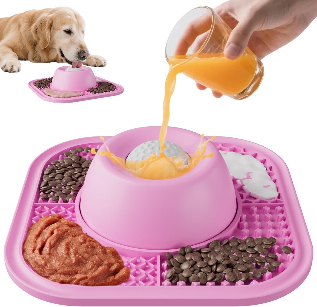 2-in-1 likbal hond & likmat, voor vloeibare lekkernijen, roze