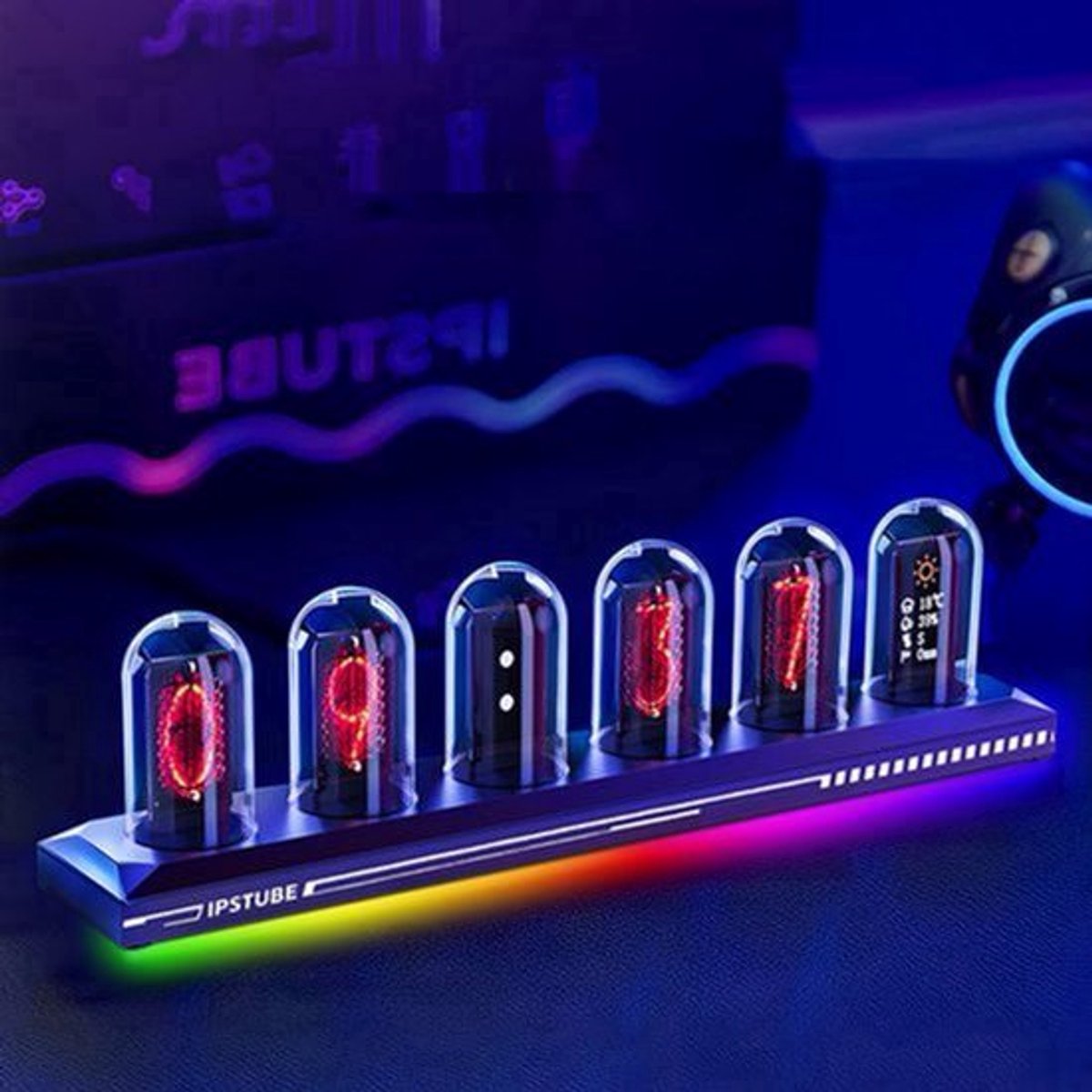 Neonlamp Nixie Tube Clock - IPS Kleurenscherm - RGB Full-Color Neon Glow - Desktopdecoratie - Neonlicht